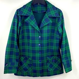 Vintage 60s 70s Dutchmaid Blue & Green Tartan Plaid Blazer Size 38